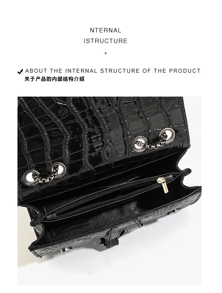 Fashion Ladies Croc Pattern Sequined Chain Crossbody Bag D‑Buckle Shoulder Messenger Handbag Women Evening Party Purse