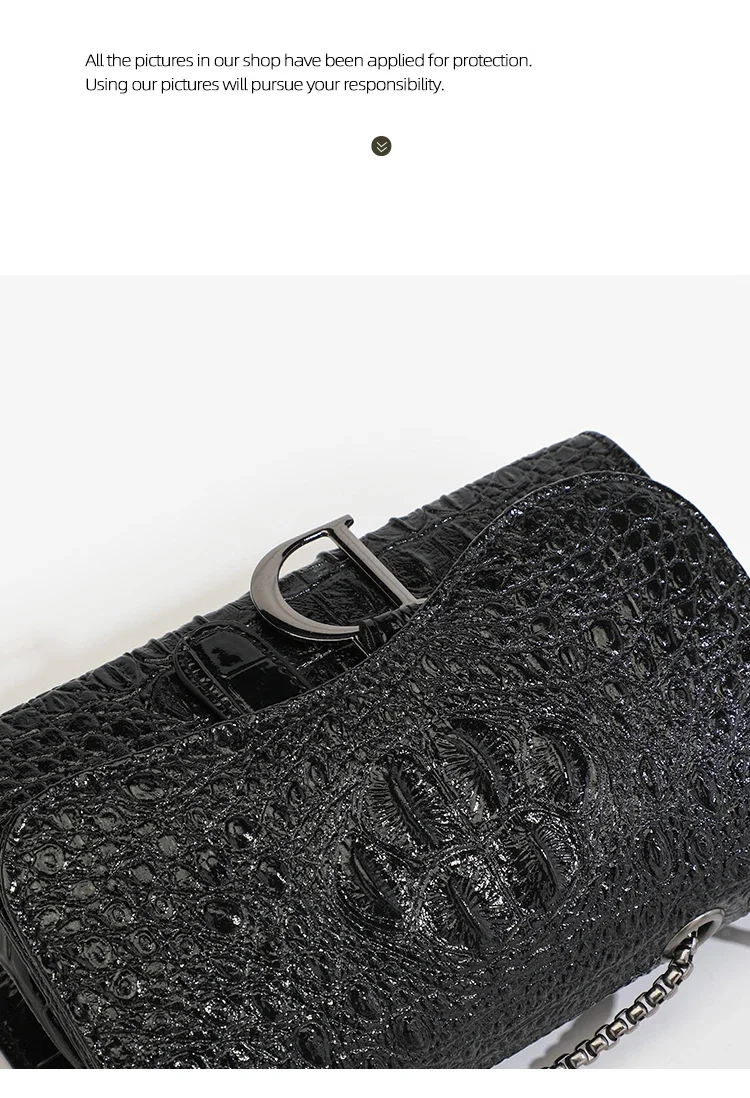 Fashion Ladies Croc Pattern Sequined Chain Crossbody Bag D‑Buckle Shoulder Messenger Handbag Women Evening Party Purse
