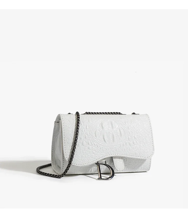 Fashion Ladies Croc Pattern Sequined Chain Crossbody Bag D‑Buckle Shoulder Messenger Handbag Women Evening Party Purse