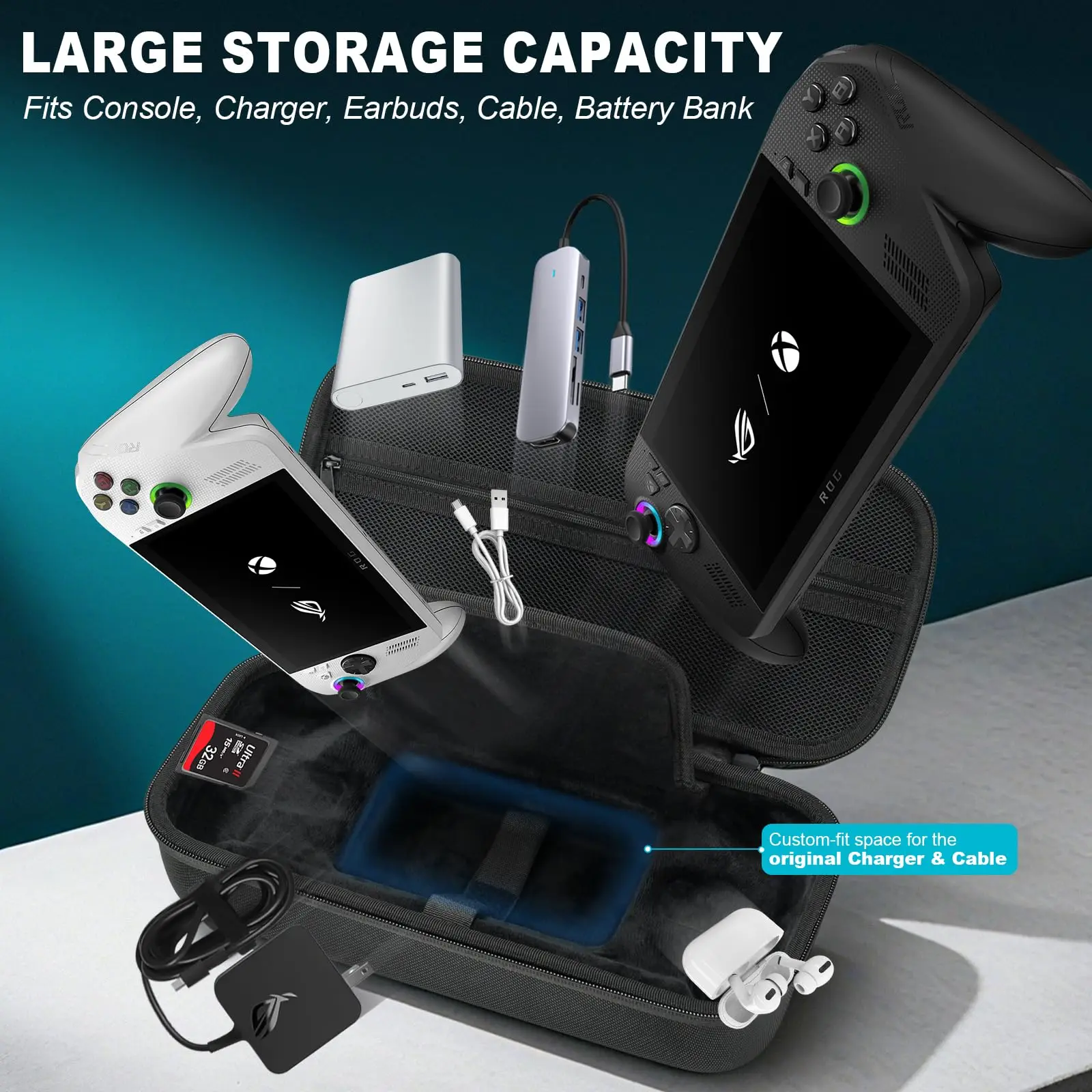 Large Capacity Carrying Case for ASUS ROG XBOX ALLY X 2025 Handheld Hard EVA Travel Storage Bag for ROG Xbox Ally X Accessories