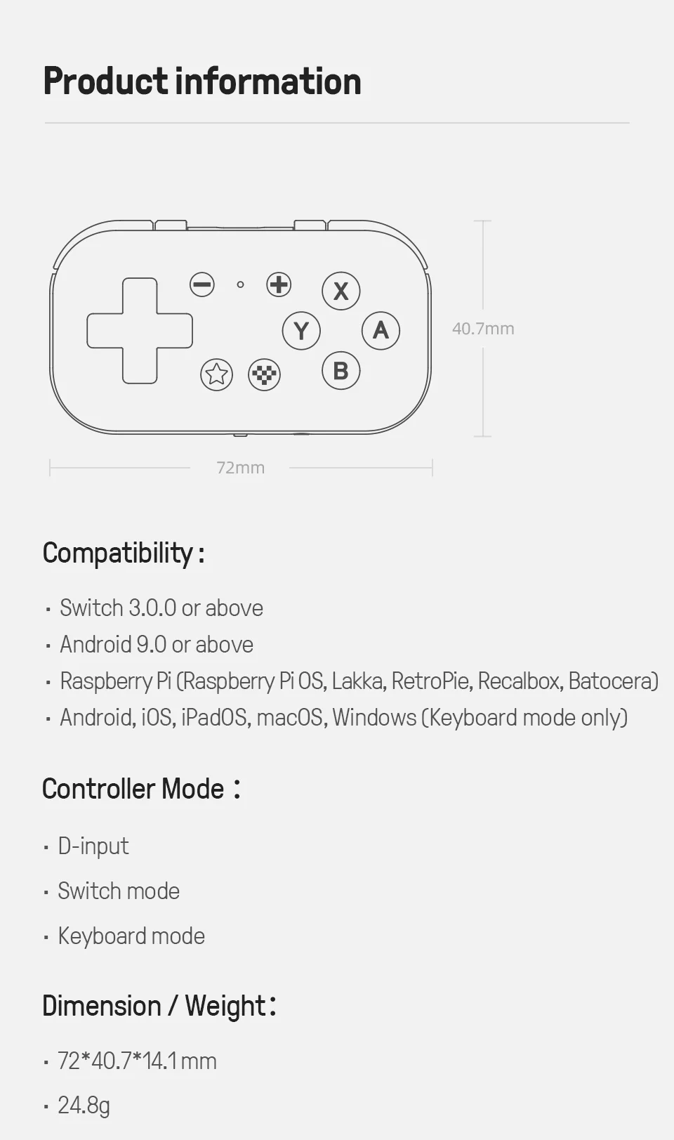 8BitDo Micro Bluetooth Gamepad Pocket Mini Controller For Nintendo Switch/Switch2/Android/Raspberry/iOS/PC Gamepad Keyboard Mode