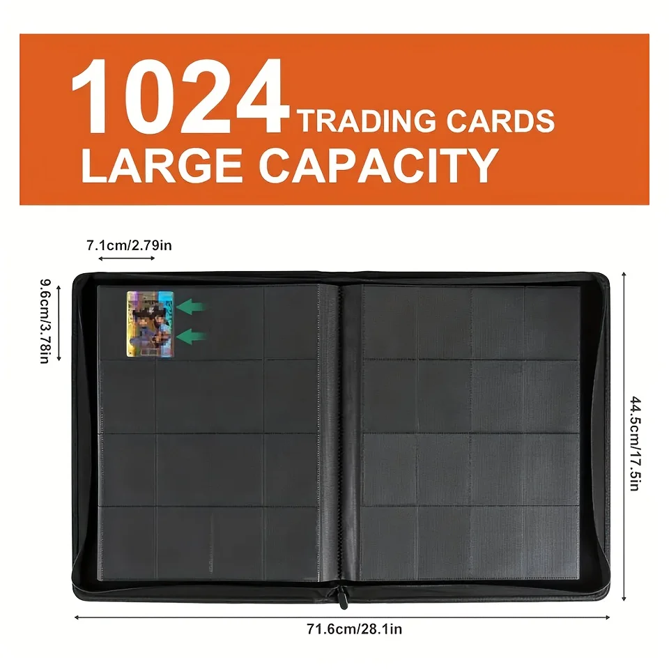 1024 Pockets Trading Card Binder, Premium 16 Pockets Card Holder Folders, Side Loading Card Album for Sport, Game Card