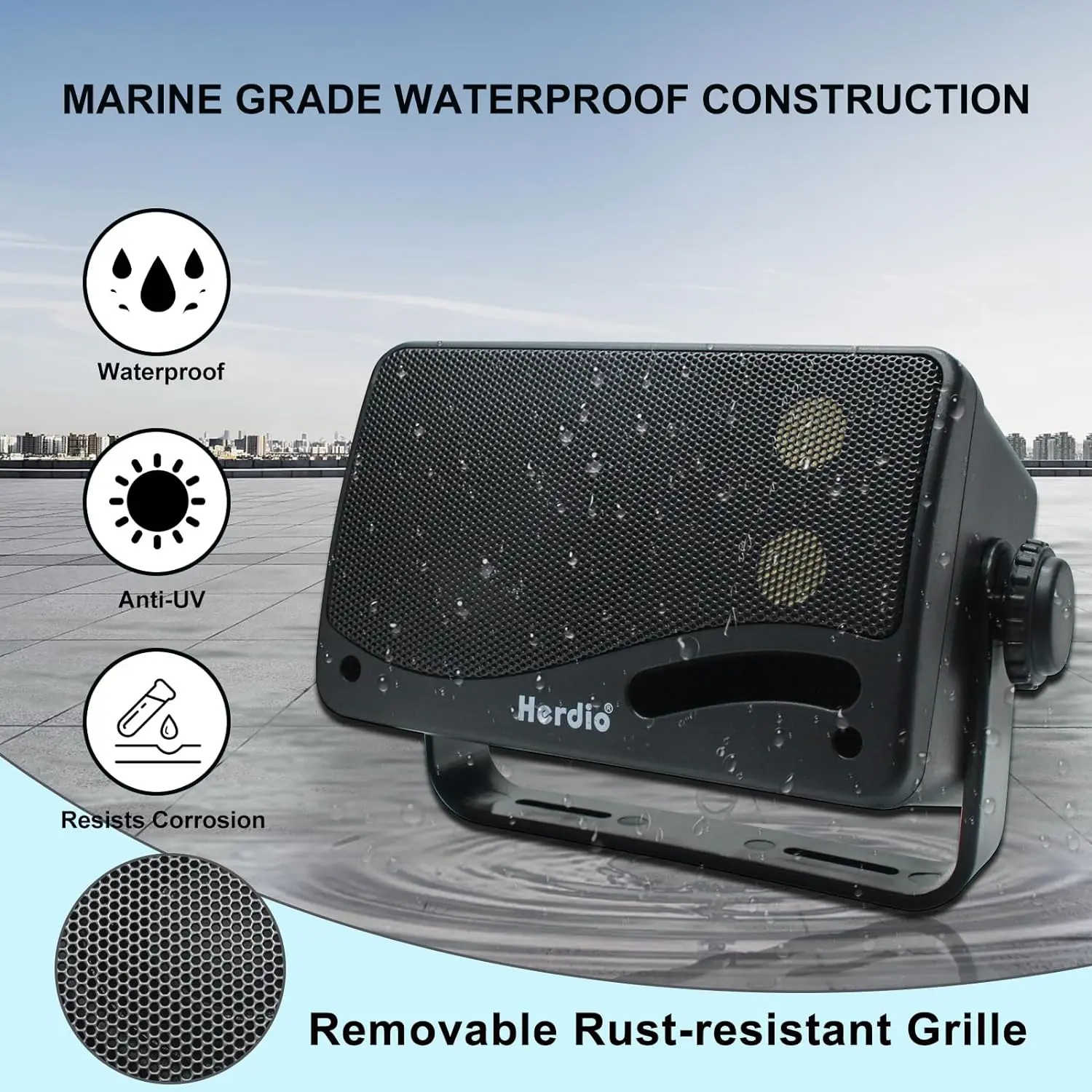 Herdio 3.5‘’ Outdoor Speakers Passive Wired Waterproof 200W 3 Way Premium Mountable Wall Mount Speakers With Superior Sound 2PCS