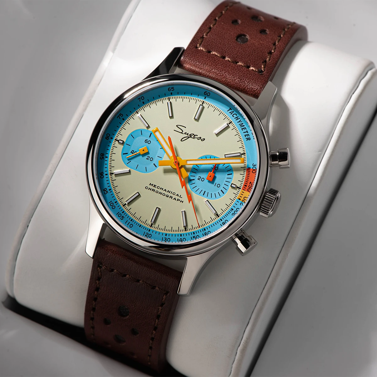 Sugess Pilot Watch with Seagull Movement Swanneck Wristwatch Mechanical Chronograph Sappire Crystal Military Limited Racing 1963