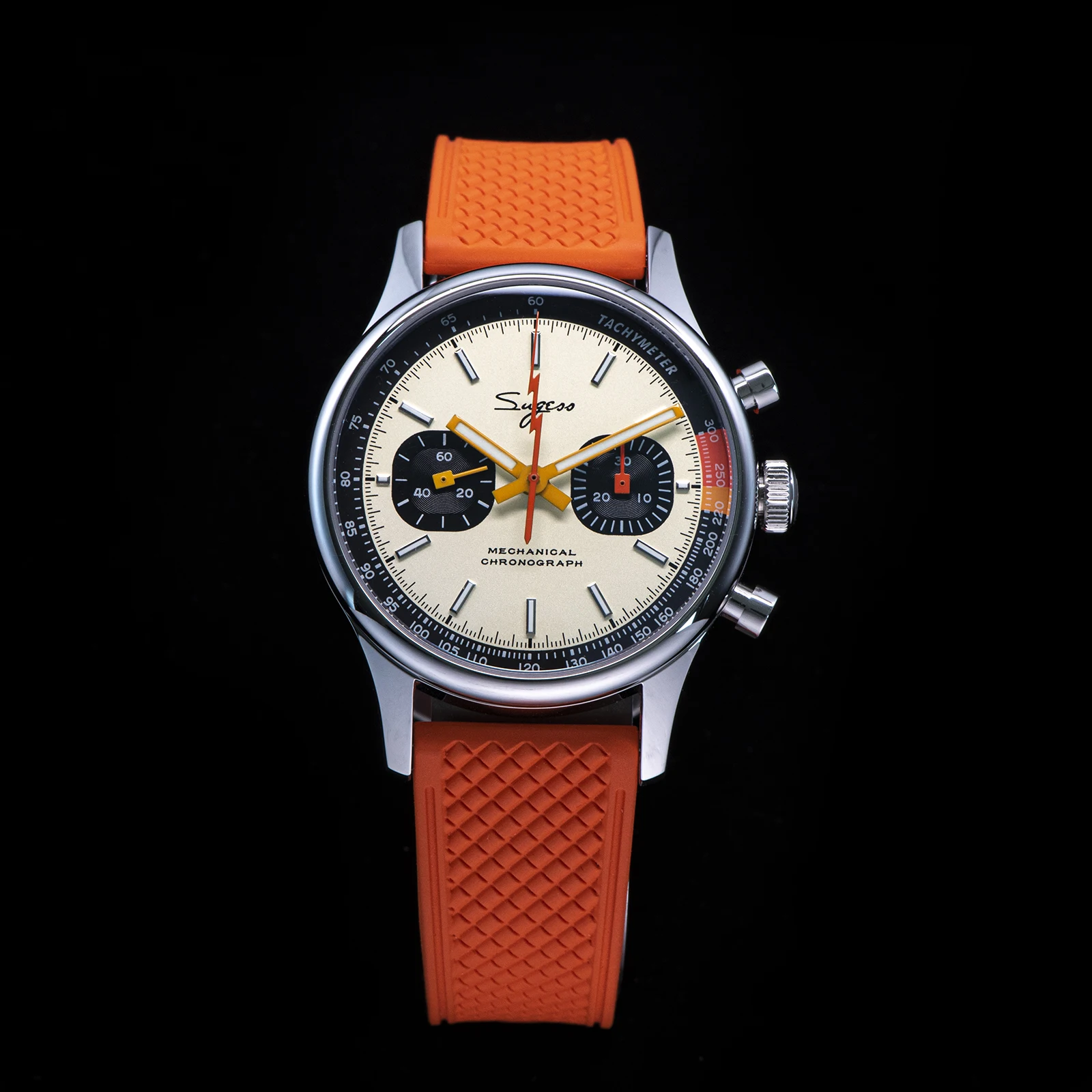 Sugess Pilot Watch with Seagull Movement Swanneck Wristwatch Mechanical Chronograph Sappire Crystal Military Limited Racing 1963