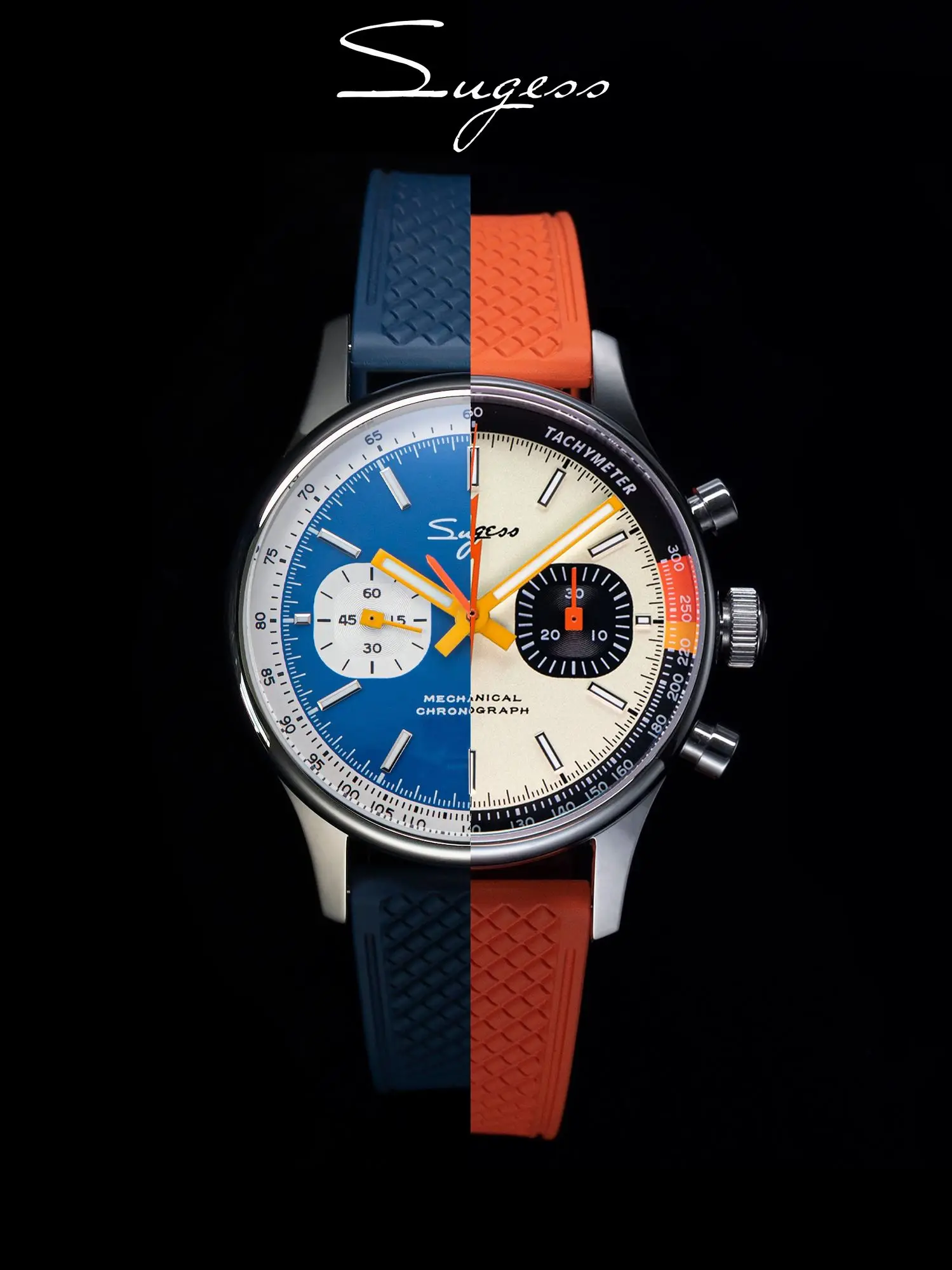 Sugess Pilot Watch with Seagull Movement Swanneck Wristwatch Mechanical Chronograph Sappire Crystal Military Limited Racing 1963