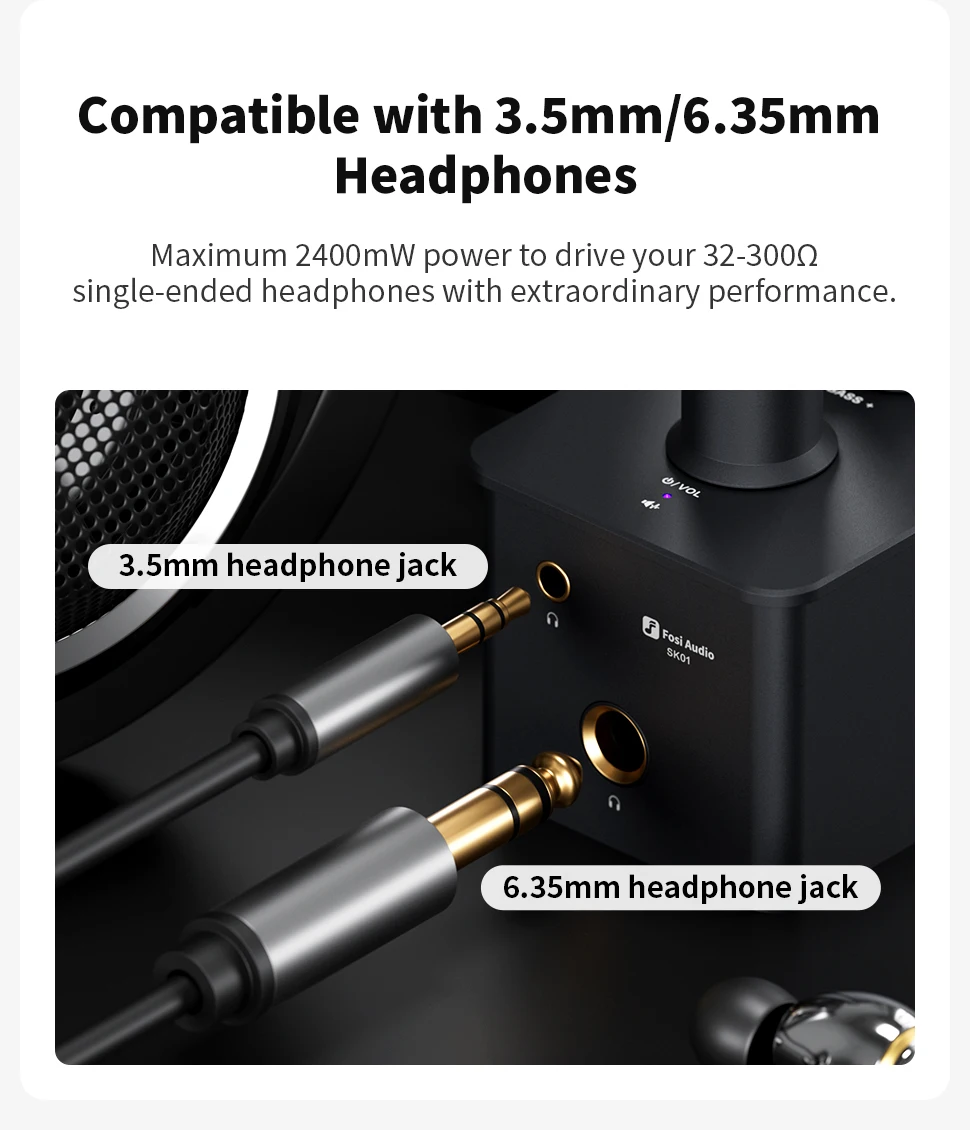 Fosi Audio SK01 Headphone Amplifier & Preamplifier 2 in 1 for Headphone Earphone, Power Amplifier, Active speakers