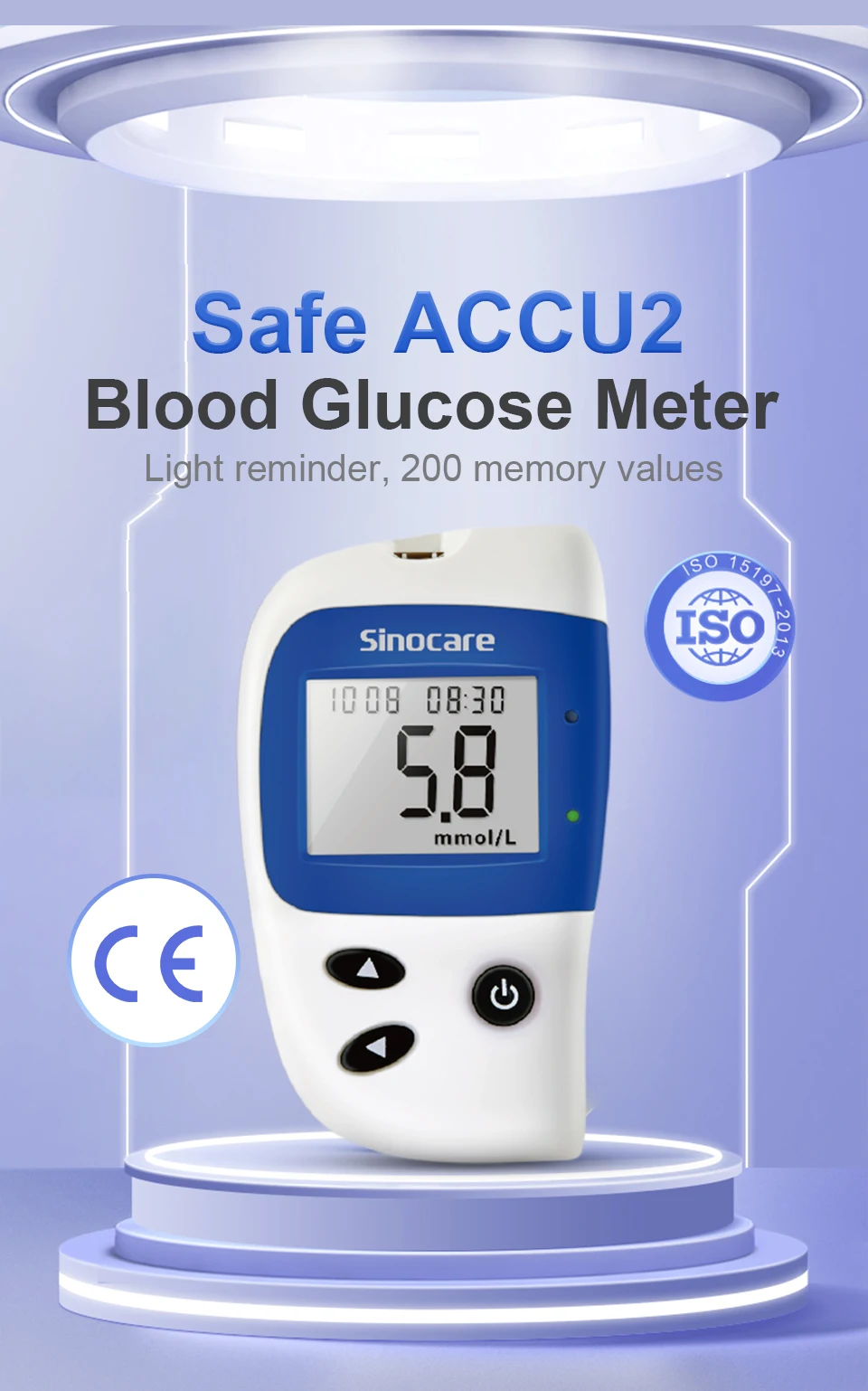 Sannuo Sinocare Safe ACCU2 Blood Glucose Meter Blood Sugar Test Kit Diabetes Home Glucometer with 50pcs Strips or Only Strips