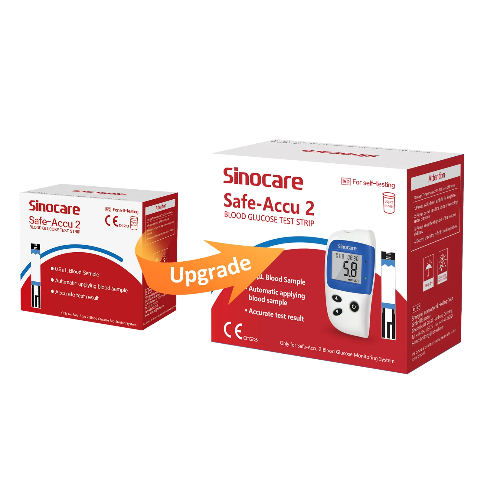 Sannuo Sinocare Safe ACCU2 Blood Glucose Meter Blood Sugar Test Kit Diabetes Home Glucometer with 50pcs Strips or Only Strips