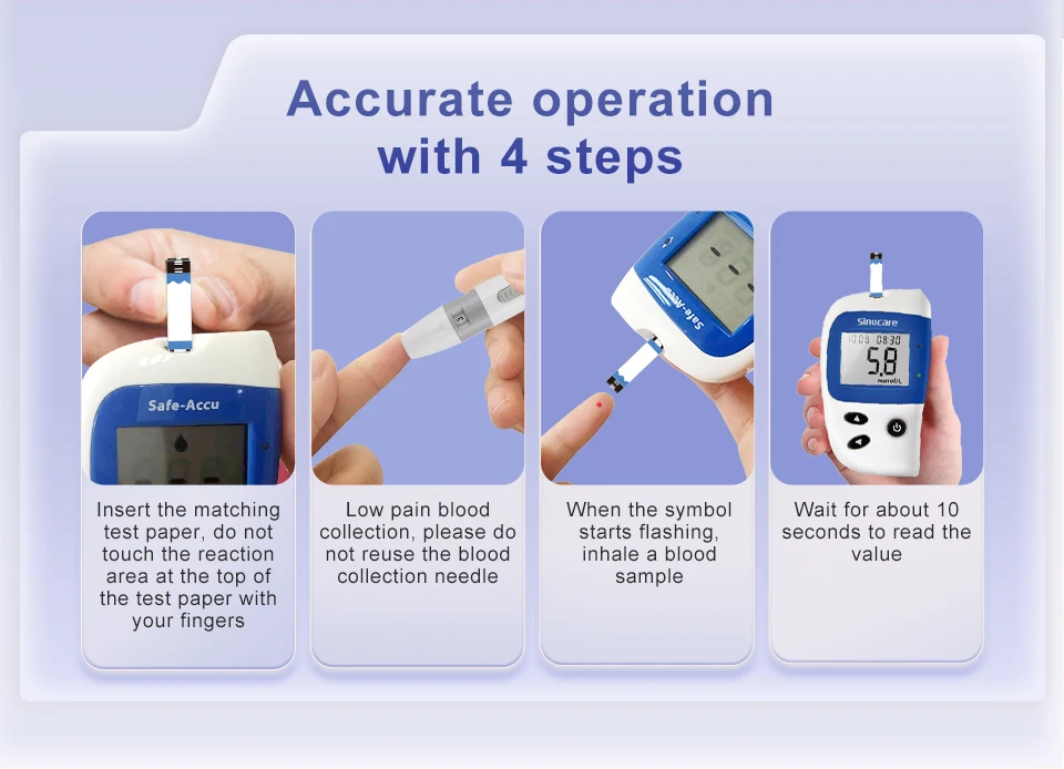 Sannuo Sinocare Safe ACCU2 Blood Glucose Meter Blood Sugar Test Kit Diabetes Home Glucometer with 50pcs Strips or Only Strips