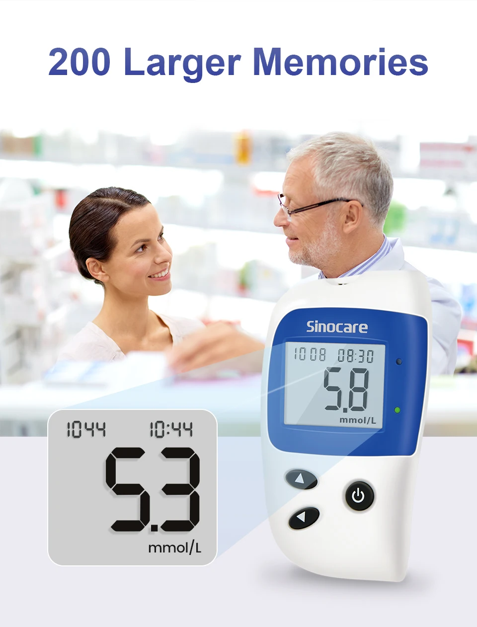 Sannuo Sinocare Safe ACCU2 Blood Glucose Meter Blood Sugar Test Kit Diabetes Home Glucometer with 50pcs Strips or Only Strips