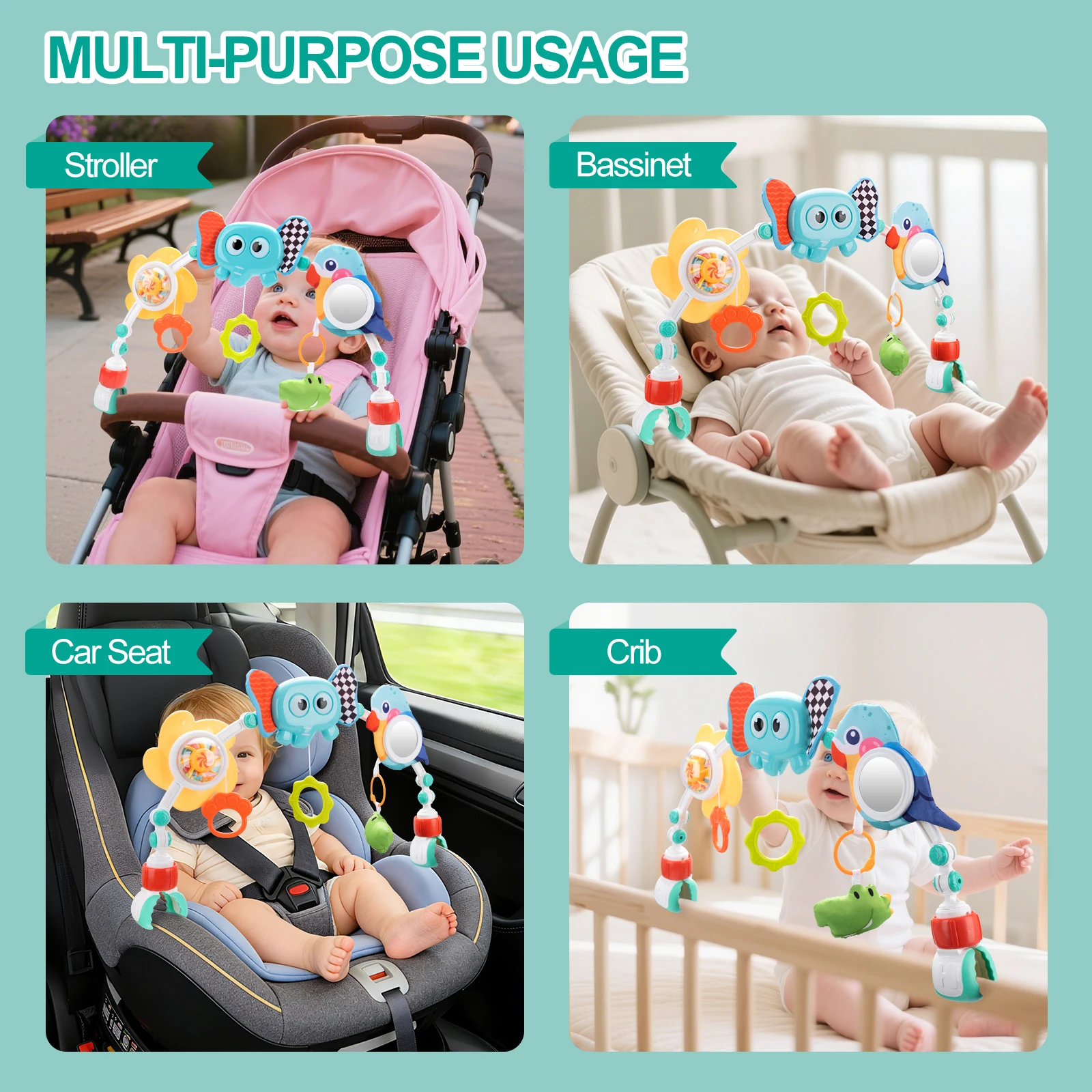Baby Stroller Arch Toys Bouncer Toy Pram Activity Arch Toys Fine Motor Skills Toys Sensory Development Arch Baby Car Seat Toys