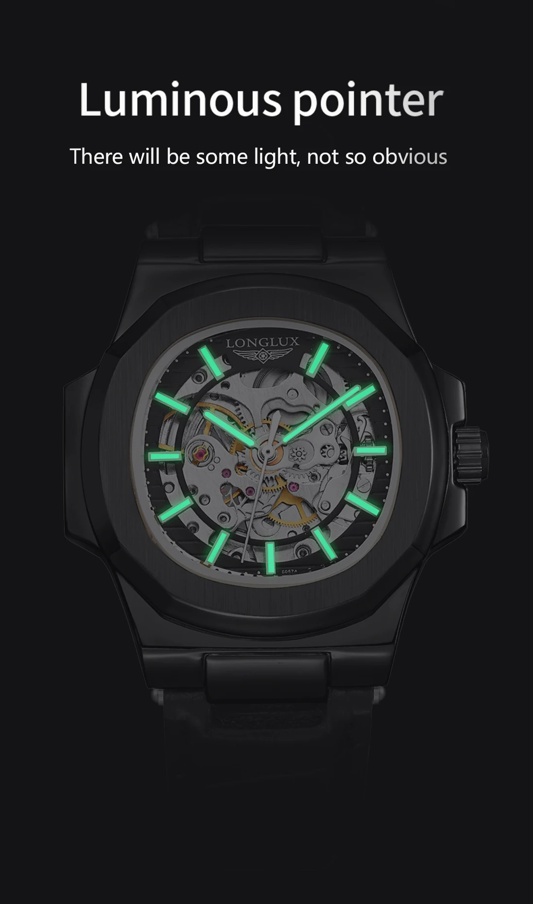 LONGLUX Automatic Mechanical Watch Outdoors Simple Luxury Watches Waterproof Cheap Wholesale Skeleton Leather Mens Watch Gift