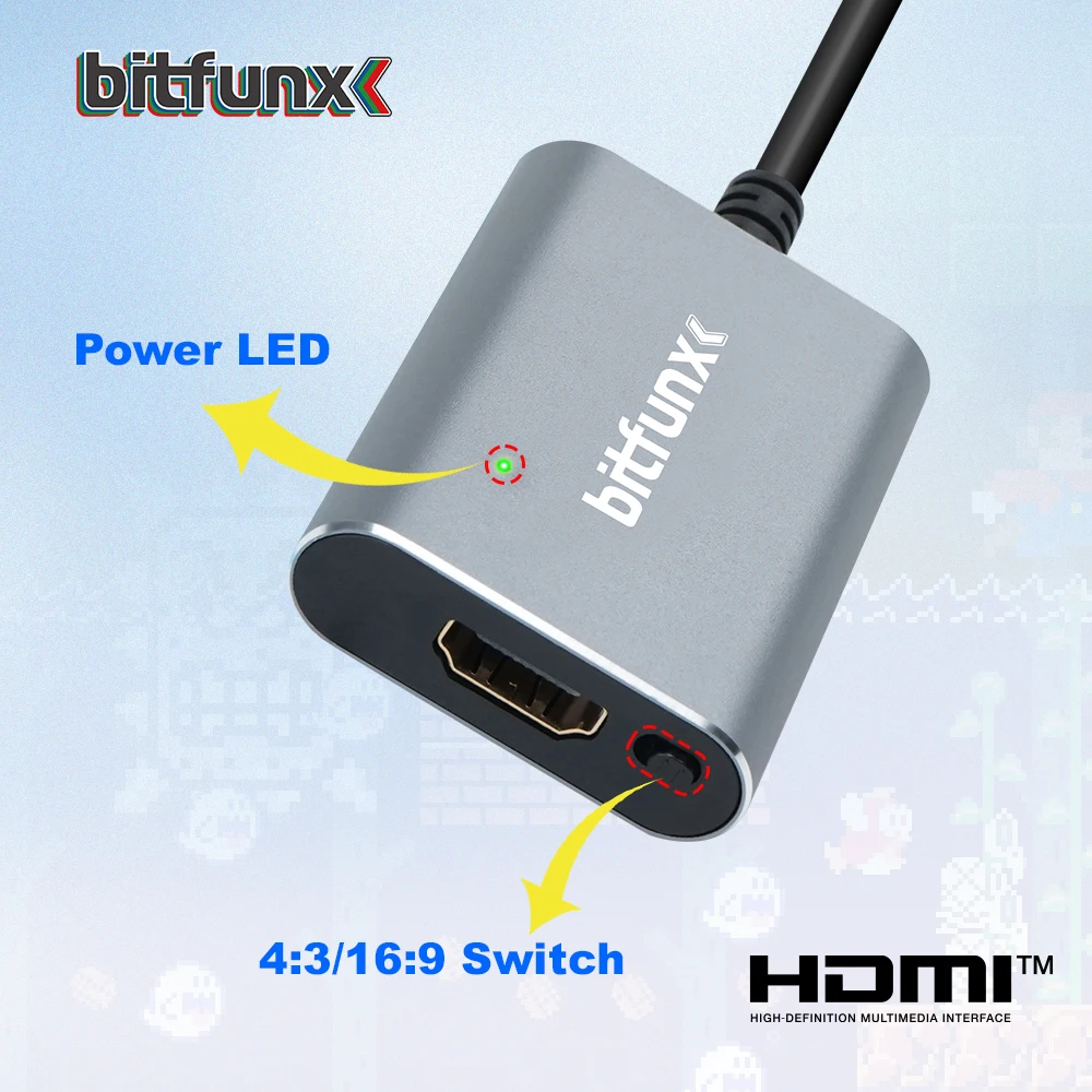 Bitfunx 720P HDMI™ Adapter S-video SV/AV HDTV Converter For NTSC PAL N64 SNES SFC NGC Game Console Aspect Ratio Switch