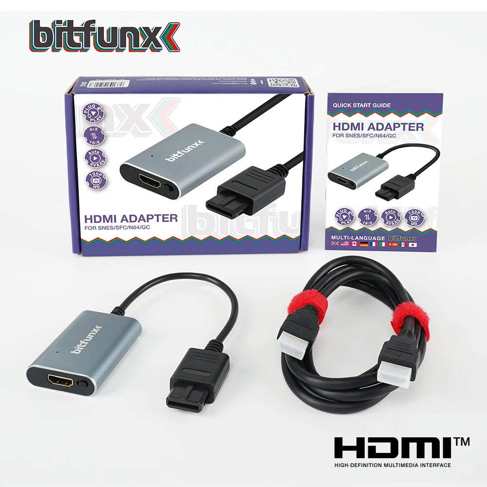 Bitfunx 720P HDMI™ Adapter S-video SV/AV HDTV Converter For NTSC PAL N64 SNES SFC NGC Game Console Aspect Ratio Switch