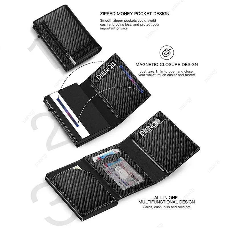 Rfid Credit Card Holder Money Bag Luxury Carbon Fiber Id Bank Cardholder Coin Purse Minimalist Wallet for Men Carteira Masculina