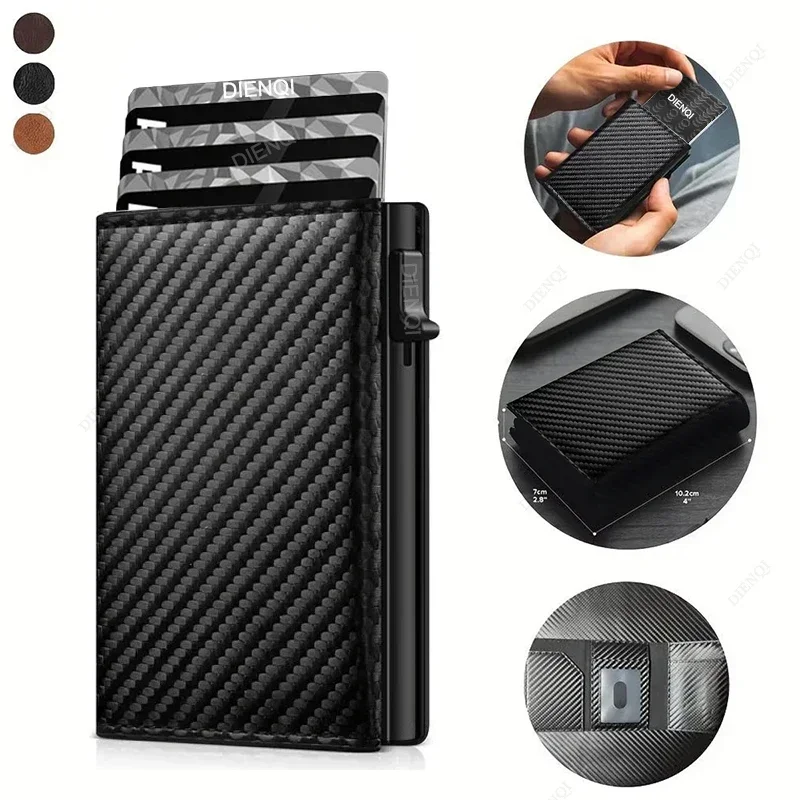 Rfid Credit Card Holder Money Bag Luxury Carbon Fiber Id Bank Cardholder Coin Purse Minimalist Wallet for Men Carteira Masculina
