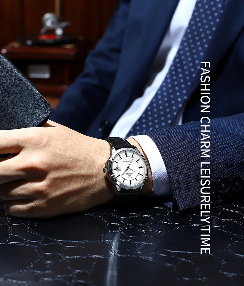 OLEVS Watch Men Fashion Leather Strap Waterproof Quartz Watch for Men Simplicity Calendar Men's Dress Wristwatches Exculsive New