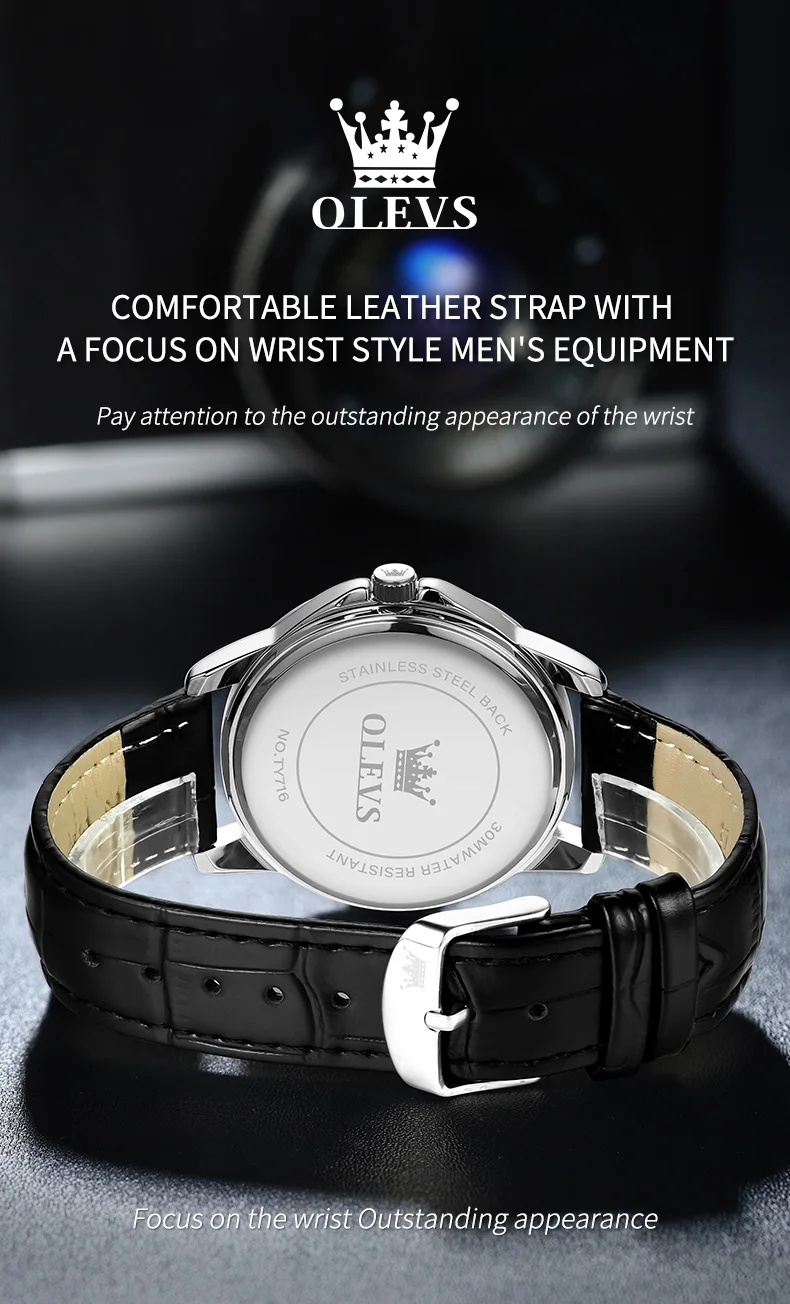 OLEVS Watch Men Fashion Leather Strap Waterproof Quartz Watch for Men Simplicity Calendar Men's Dress Wristwatches Exculsive New