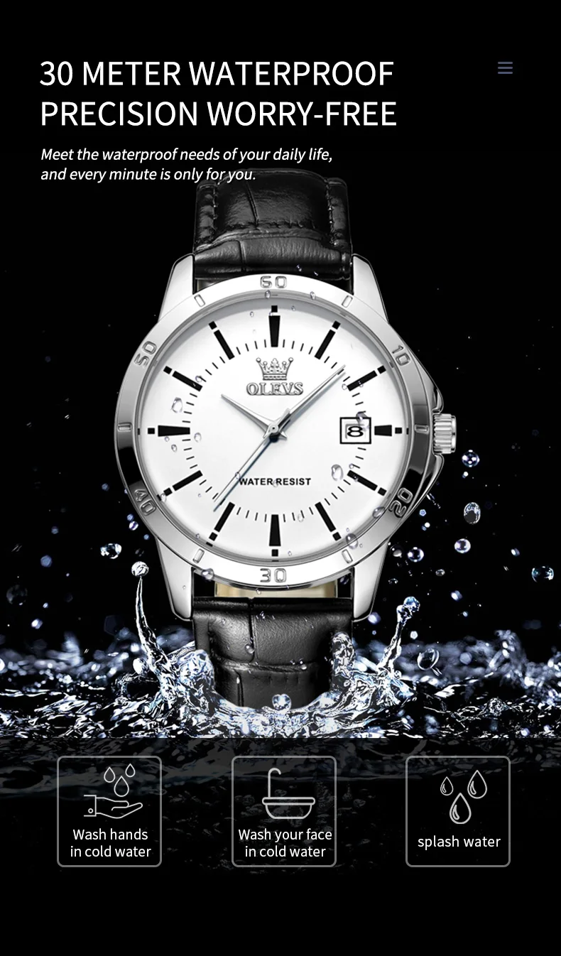 OLEVS Watch Men Fashion Leather Strap Waterproof Quartz Watch for Men Simplicity Calendar Men's Dress Wristwatches Exculsive New