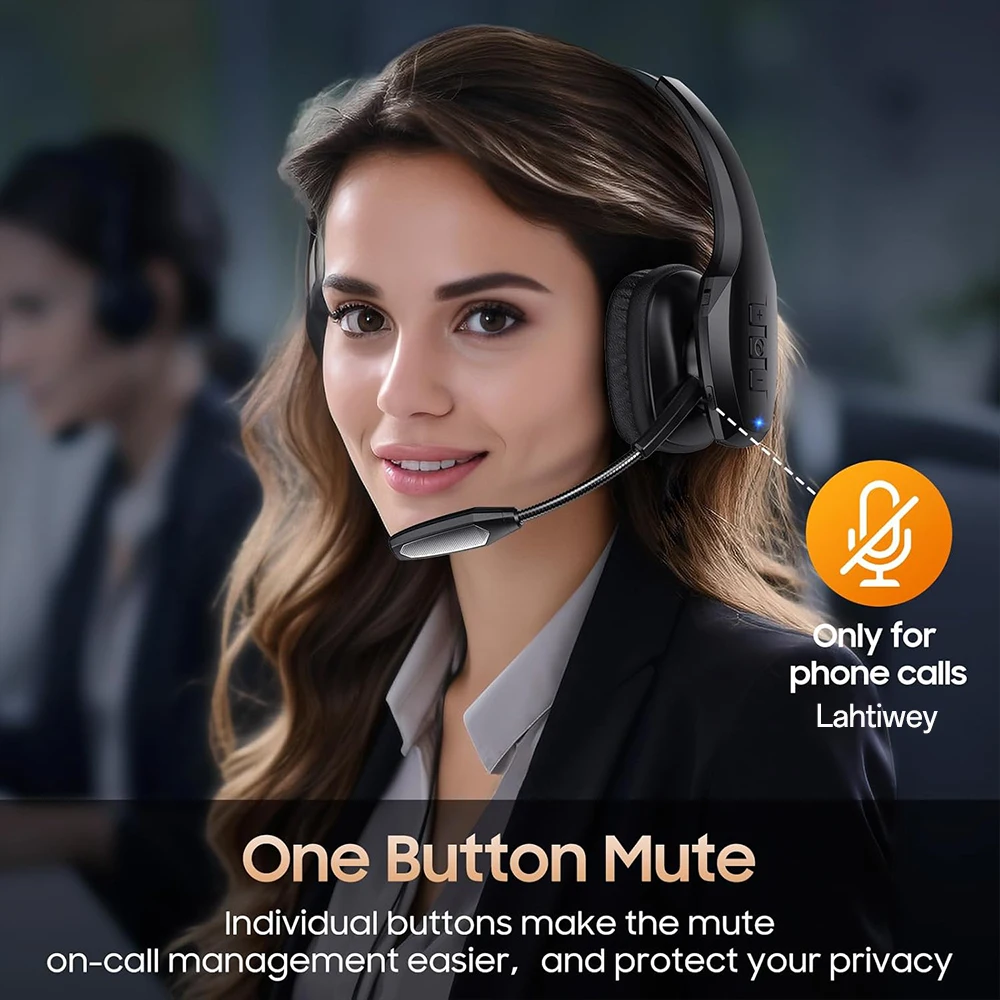 Trucker Bluetooth Headset, Wireless Headset with Mic, Bluetooth Headsets with Dual Noise Cancelling Microphone & Mute Button