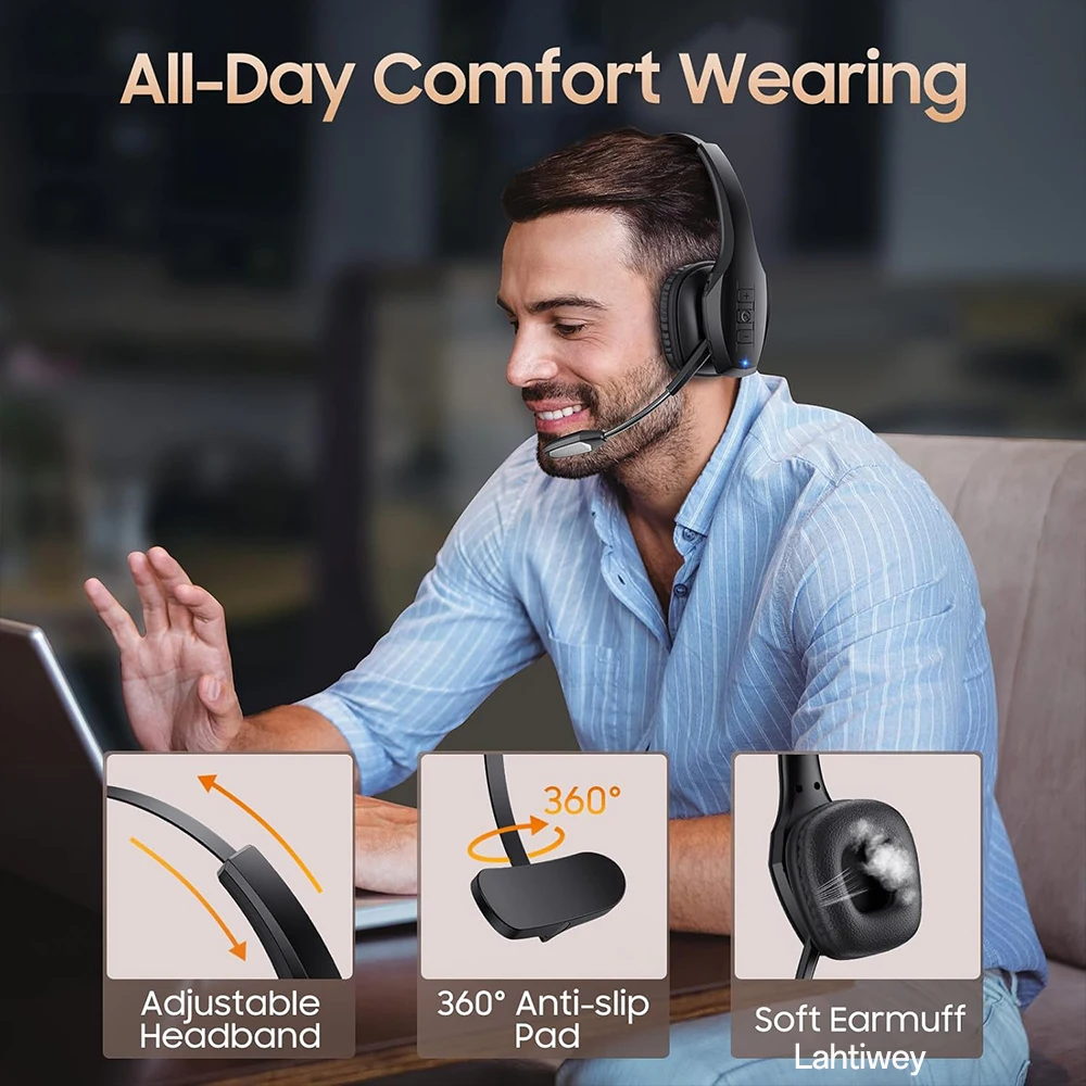 Trucker Bluetooth Headset, Wireless Headset with Mic, Bluetooth Headsets with Dual Noise Cancelling Microphone & Mute Button