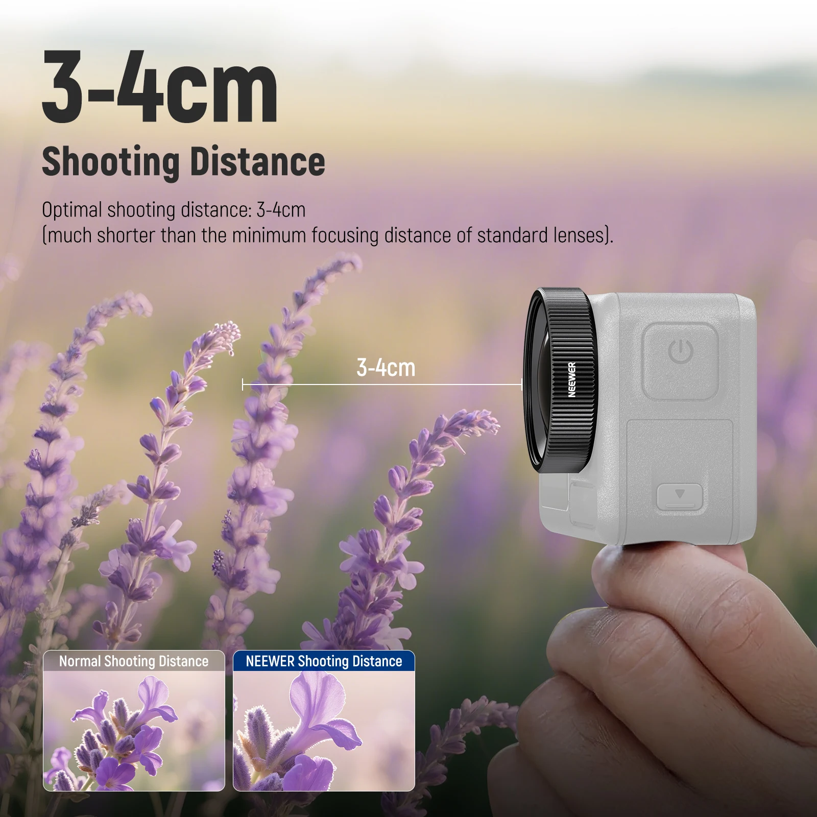NEEWER Macro Lens Compatible with DJI Osmo Action 5 Pro/4 Action Camera, 2X Magnification, Close Up Photography Accessory