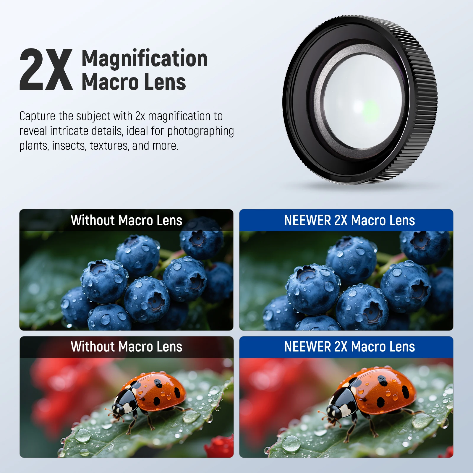 NEEWER Macro Lens Compatible with DJI Osmo Action 5 Pro/4 Action Camera, 2X Magnification, Close Up Photography Accessory