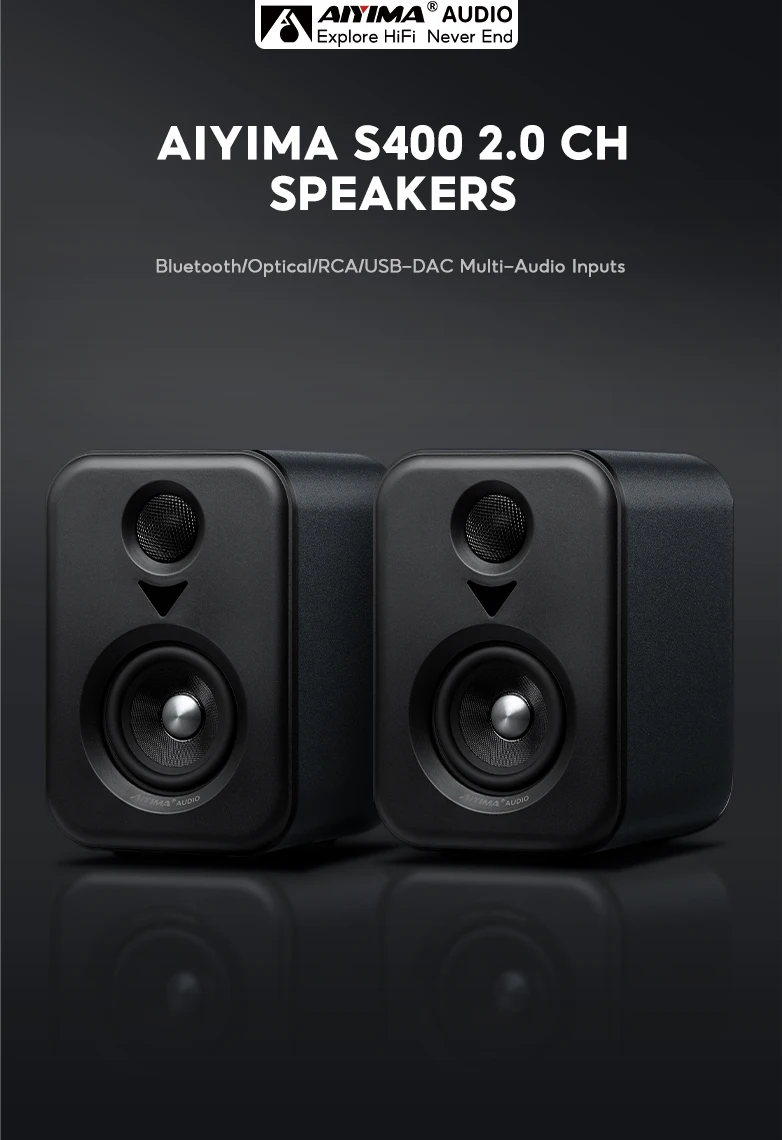 AIYIMA S400 Upgrade Active Speakers Wooden Studio Monitor Bluetooth USB OPT RCA Inputs Subwoofer Output Record Player Speaker