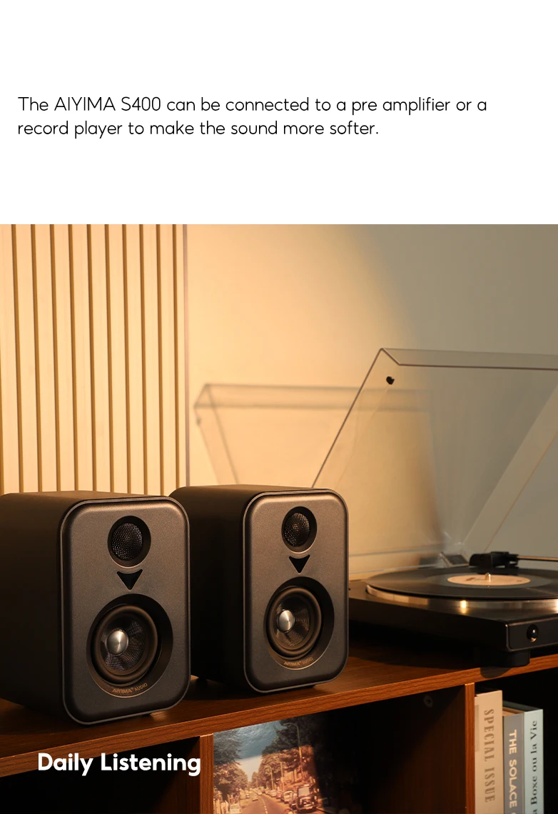 AIYIMA S400 Upgrade Active Speakers Wooden Studio Monitor Bluetooth USB OPT RCA Inputs Subwoofer Output Record Player Speaker