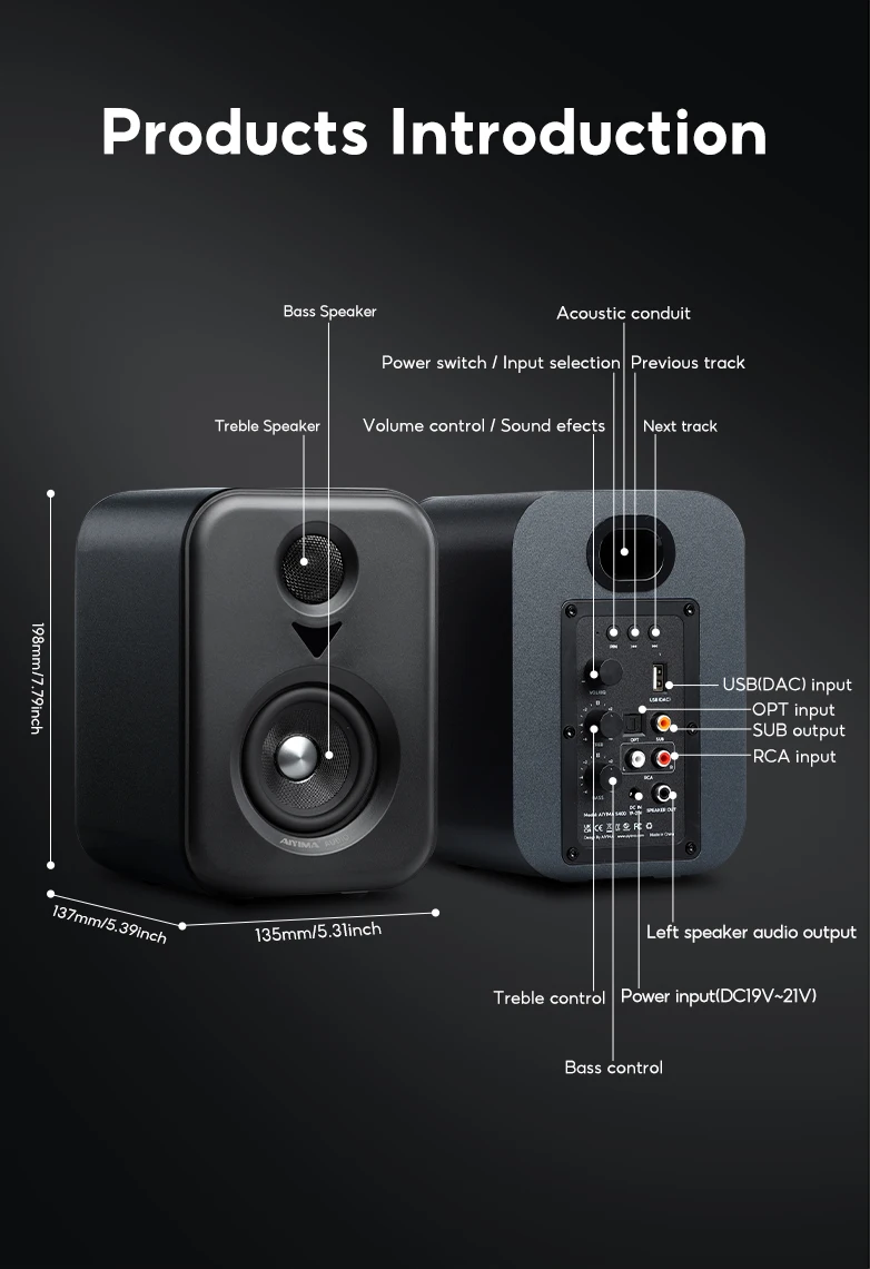 AIYIMA S400 Upgrade Active Speakers Wooden Studio Monitor Bluetooth USB OPT RCA Inputs Subwoofer Output Record Player Speaker