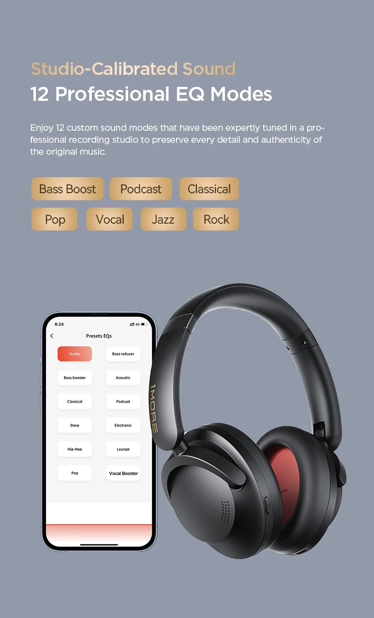 1MORE SonoFlow Pro HQ51 Noise Cancelling Wireless Headphones Bluetooth V5.4 AAC LDAC Hi-Res QuietMax ANC Earphones 100H Playtime