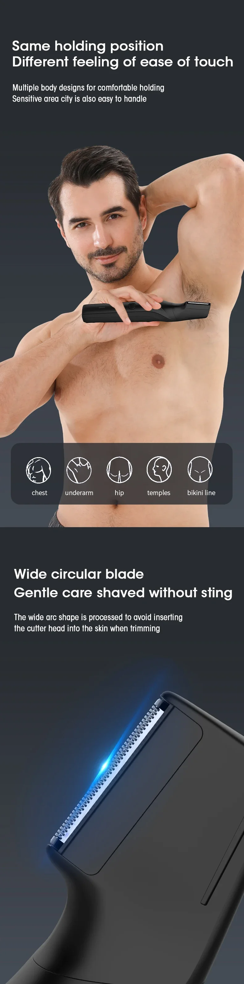 Electric Body Hair Trimmer for Men,Cordless Waterproof Razor Portable Pubic Hair Trimmer for Ball/Groin Pubic Sensitive Area