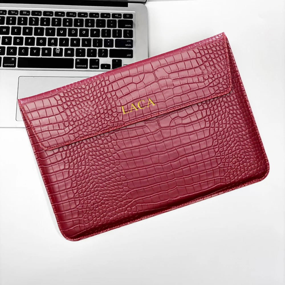 Customized Letter Crocodile PU Leather Men's Laptop Case Bag 13.3/15.4 Pro Laptop Stand Cover Case, Unisex