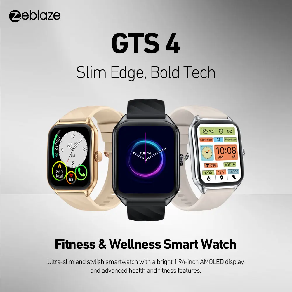 Zeblaze GTS 4 Voice Calling Smart Watch 1.94" HD AMOLED Display 100+ Sports Modes Heart Rate SpO2 Health Monitoring Smartwatch