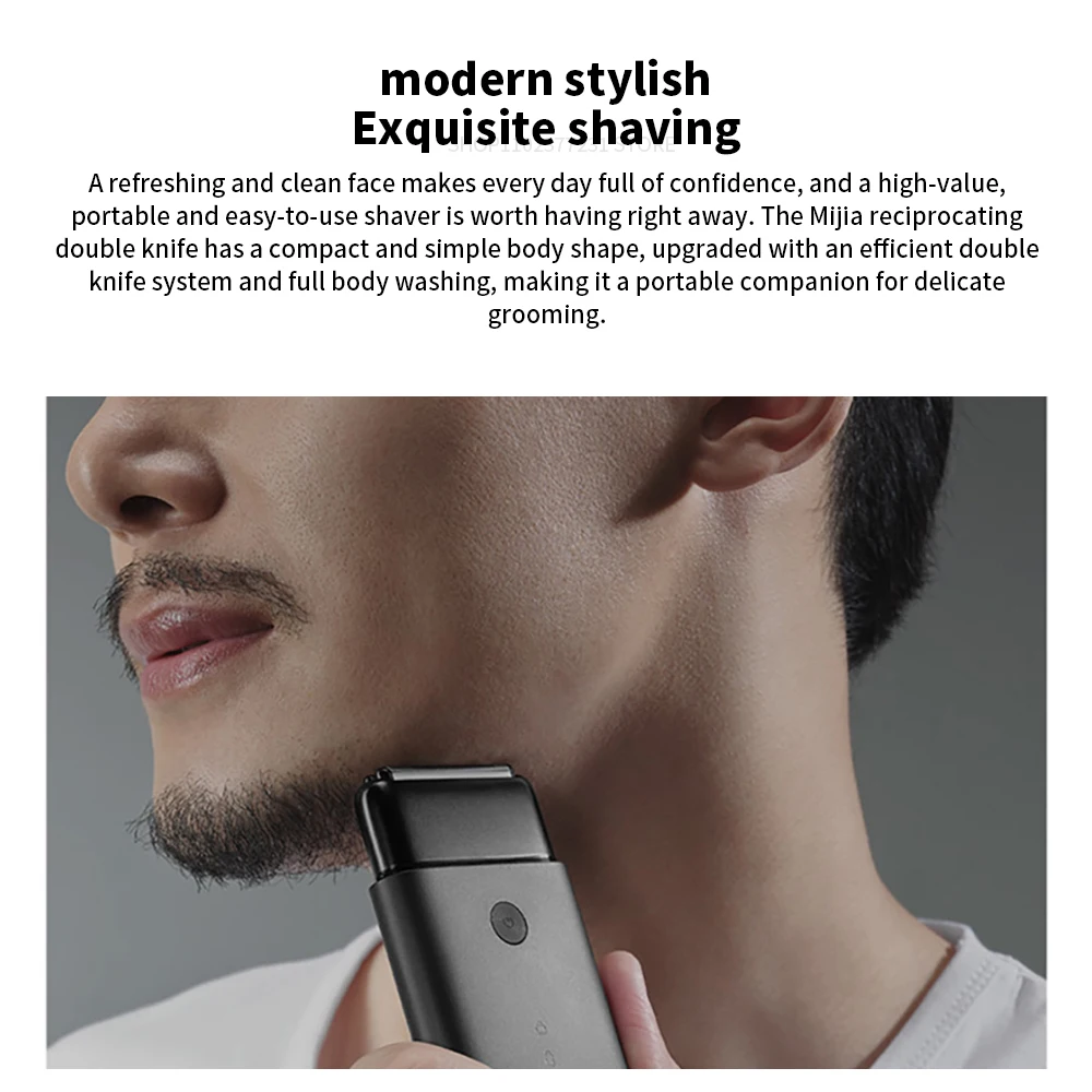 New MIJIA Electric Shaver Reciprocating Dual Blade MSW201 ,Portable IPX7 Waterproof Rechargeable Beard Trimmer Razor for Men
