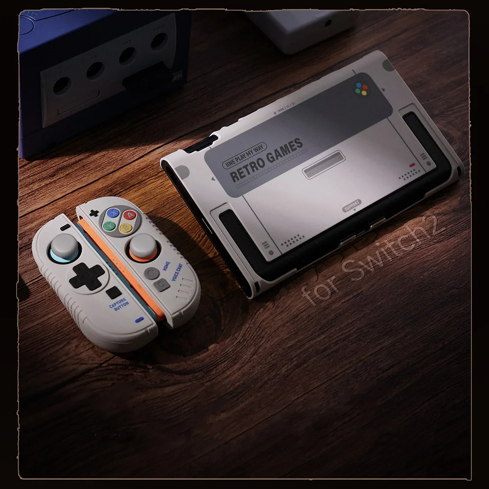 Retro Hard Protection Case for Nintendo Switch 2 Console - Silicone Grip Protective Cover for Joy Con 2 Controller W/ Free Caps