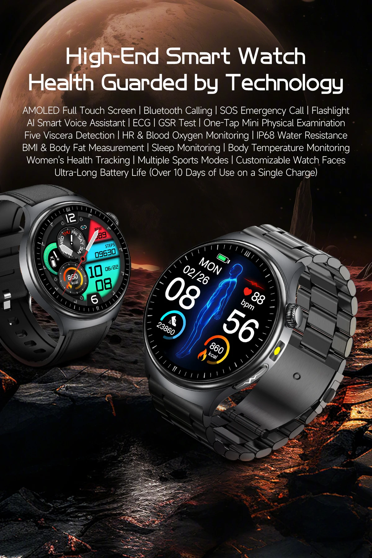 2026 New AI-Diagnosis Care Smartwatch ECG+PPG Accurate Uric Acid Blood Pressure Body Fat Five Organ Fitness Waterproof Smartwatc