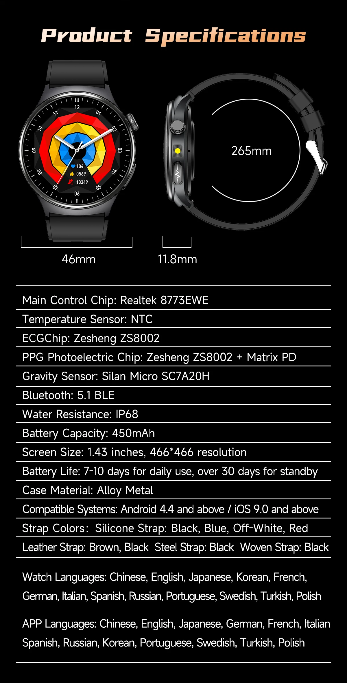 2026 New AI-Diagnosis Care Smartwatch ECG+PPG Accurate Uric Acid Blood Pressure Body Fat Five Organ Fitness Waterproof Smartwatc