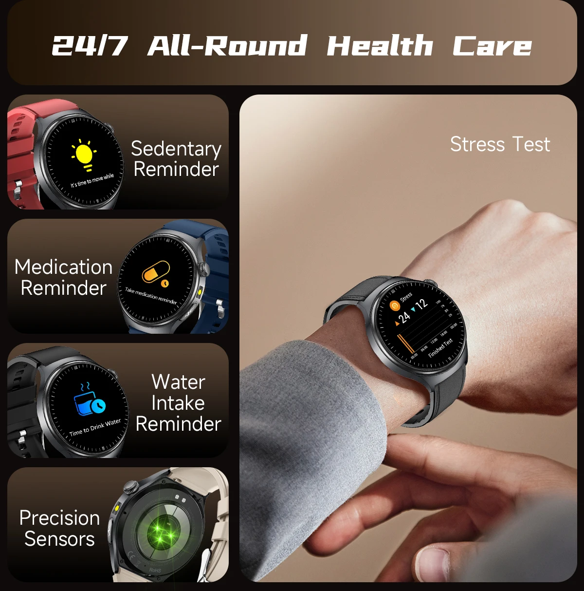 2026 New AI-Diagnosis Care Smartwatch ECG+PPG Accurate Uric Acid Blood Pressure Body Fat Five Organ Fitness Waterproof Smartwatc