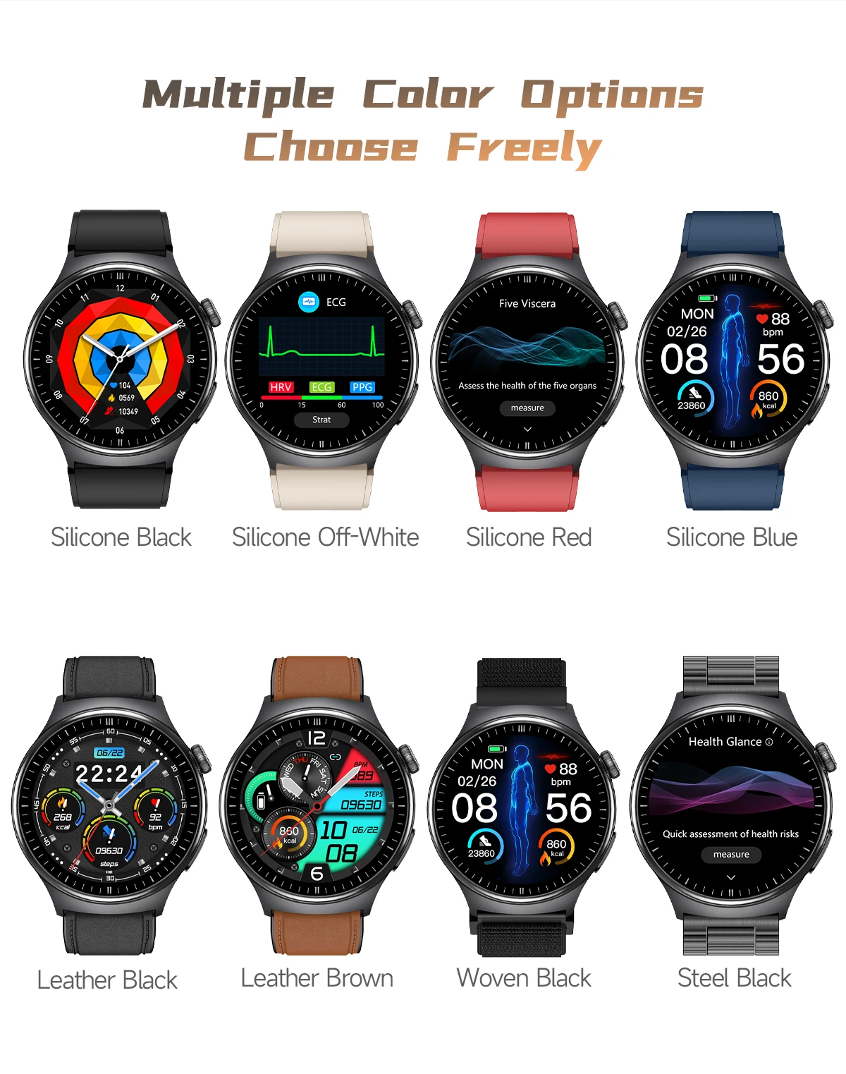 2026 New AI-Diagnosis Care Smartwatch ECG+PPG Accurate Uric Acid Blood Pressure Body Fat Five Organ Fitness Waterproof Smartwatc