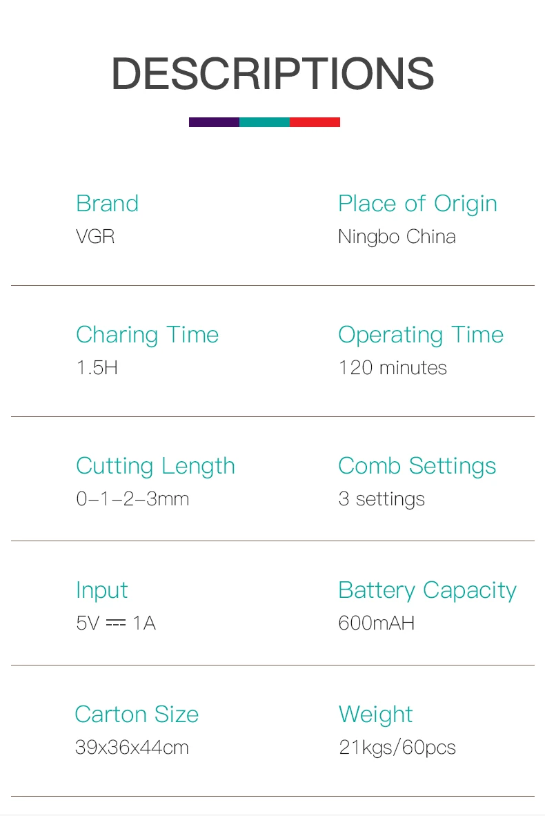 VGR 071 Hair Trimmer Professional Hair Clipper Wireless Hair Cutting Machine Electric Zero Cutting Machine Trimmer for Men