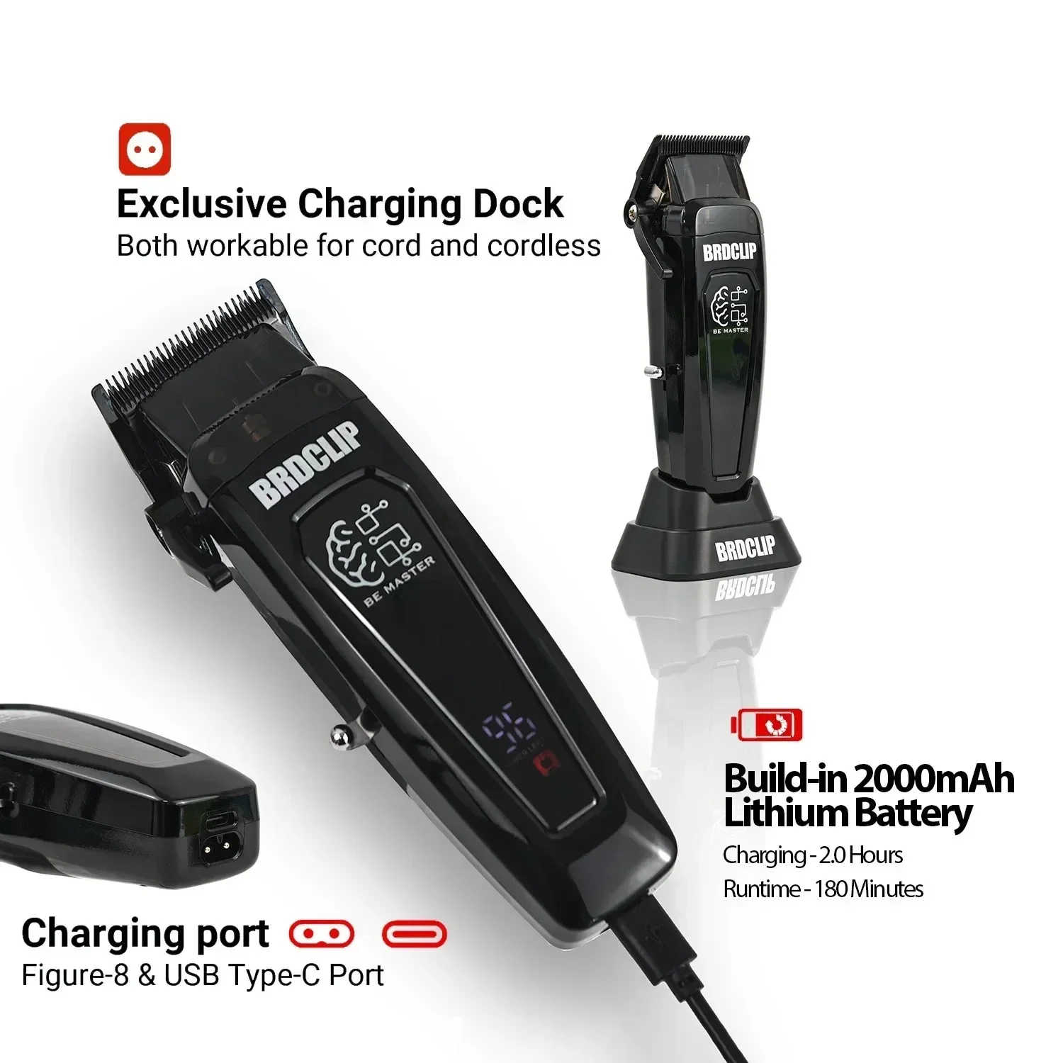 BRD 106 617 609 Professional Electric Hair Clipper Hair Trimmer DLC Blade with Base 7500RPM 7000RPM Barber Set BRDCLIP