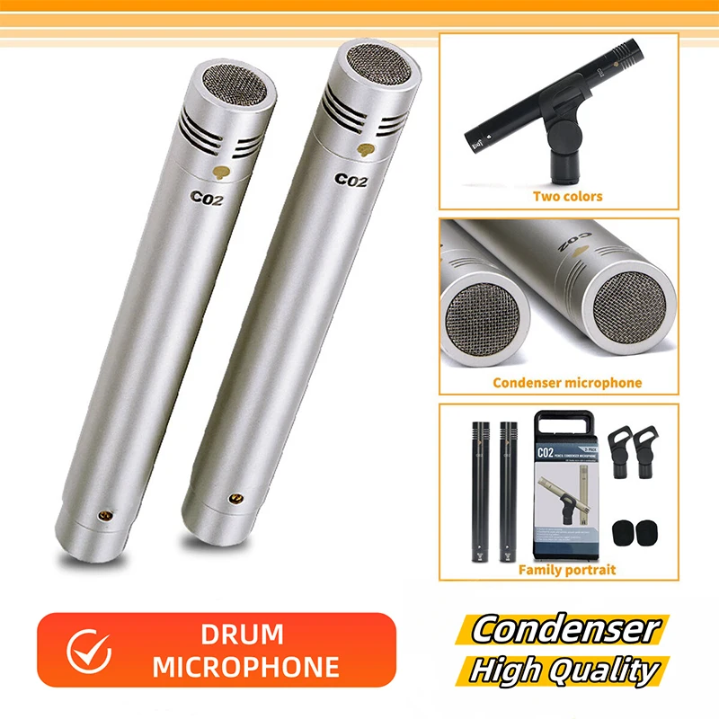 C02 Condenser Small-Diaphragm Suspension Microphone Pencil Type Mic with Shockproof Clip Piano Recording C02 Audio Instrument