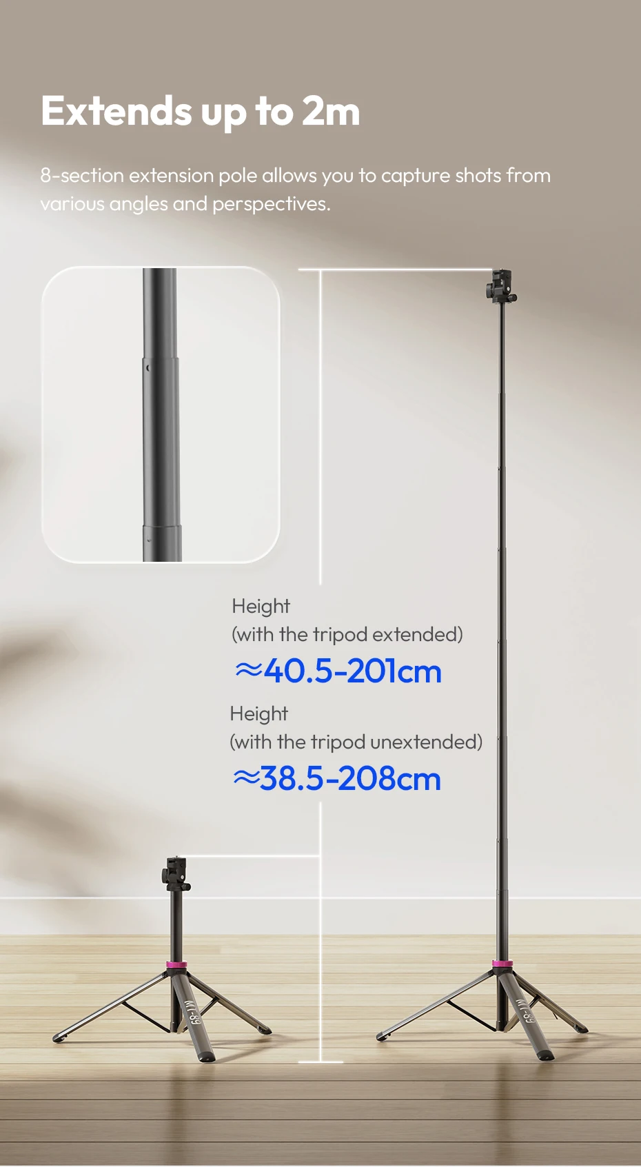 Ulanzi MT-89 2M Extendable Tripod Light Stand w 1/4'' Quick Release Plate Cold Shoe Mount for DSLR Camera Phone Video Light Mic
