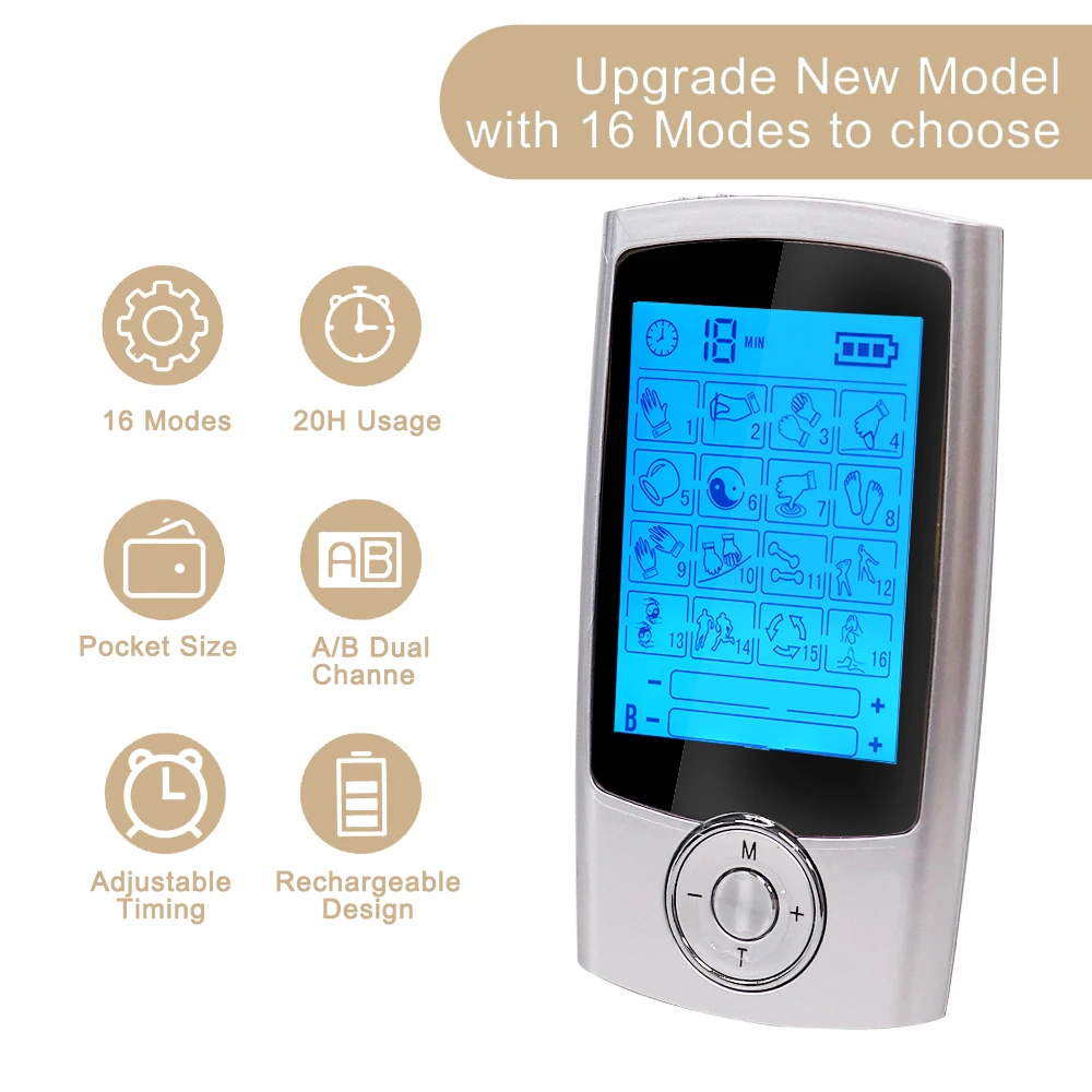 Tens Unit EMS Muscle Stimulator 16 Modes 2 Output Channel Electric Acupuncture Body Massager Electrostimulator Slimming Machine