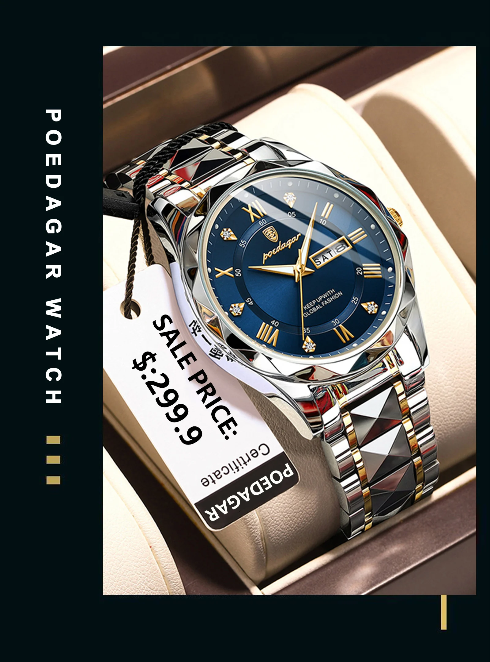 POEDAGAR Business Luxury Men's Watches Waterproof Stainless Steel Luminous Man Wristwatch Date Week Sport Men Quartz Watch Reloj