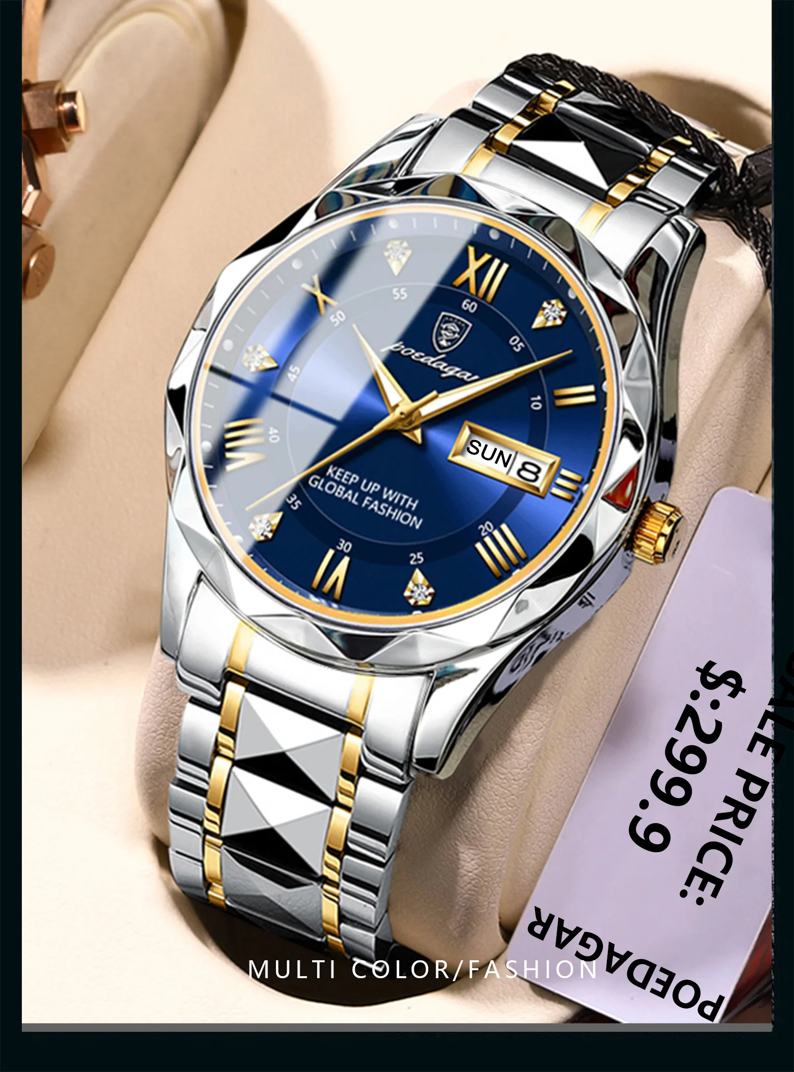 POEDAGAR Business Luxury Men's Watches Waterproof Stainless Steel Luminous Man Wristwatch Date Week Sport Men Quartz Watch Reloj