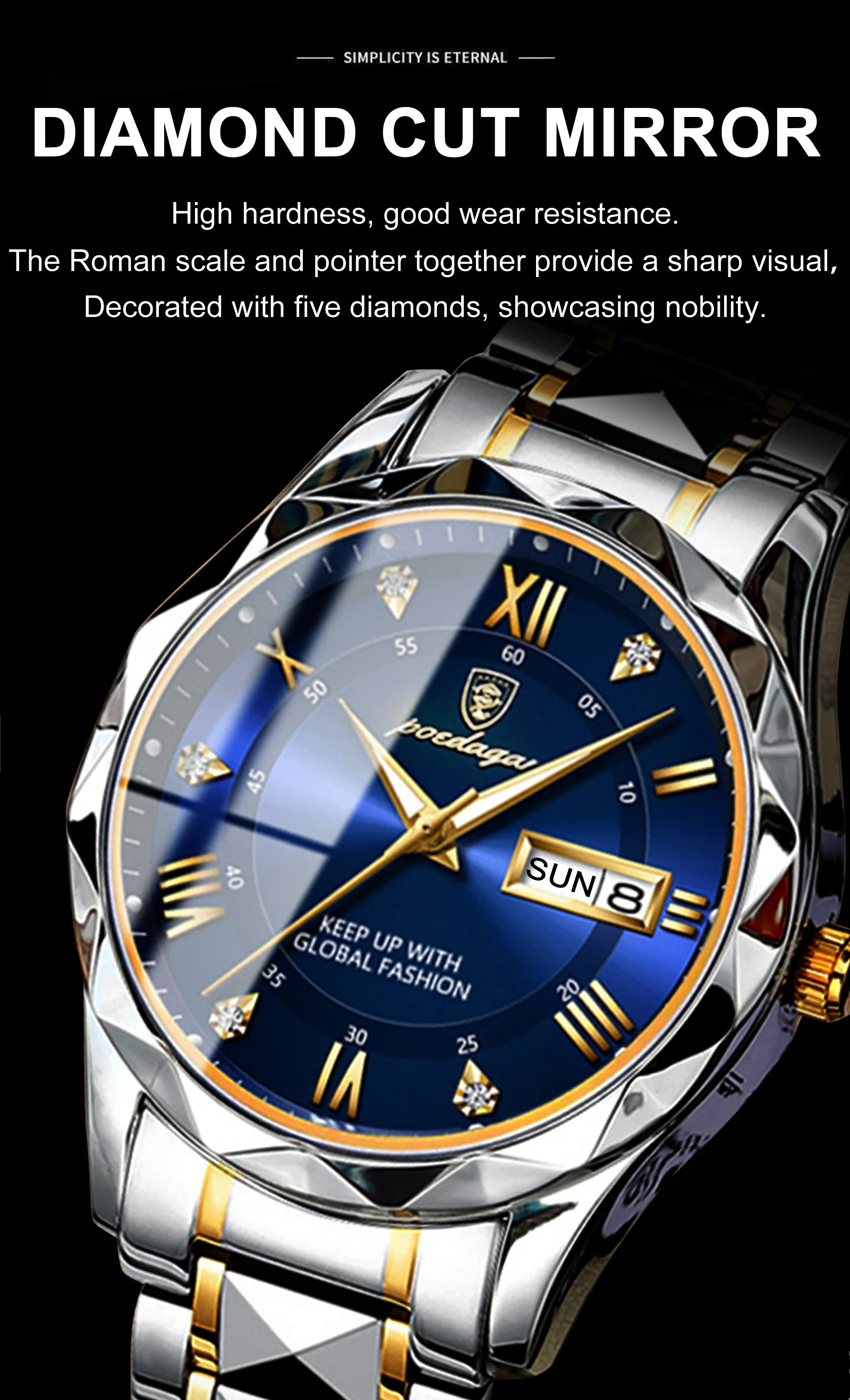 POEDAGAR Business Luxury Men's Watches Waterproof Stainless Steel Luminous Man Wristwatch Date Week Sport Men Quartz Watch Reloj