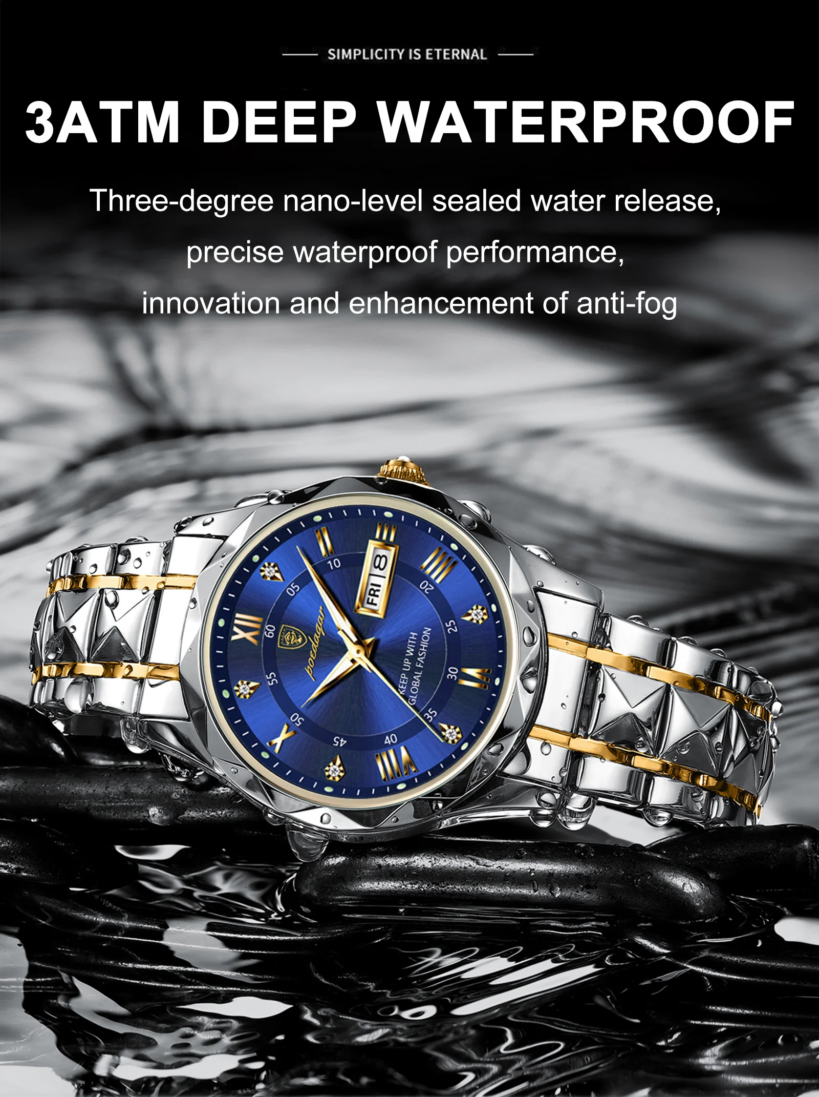 POEDAGAR Business Luxury Men's Watches Waterproof Stainless Steel Luminous Man Wristwatch Date Week Sport Men Quartz Watch Reloj